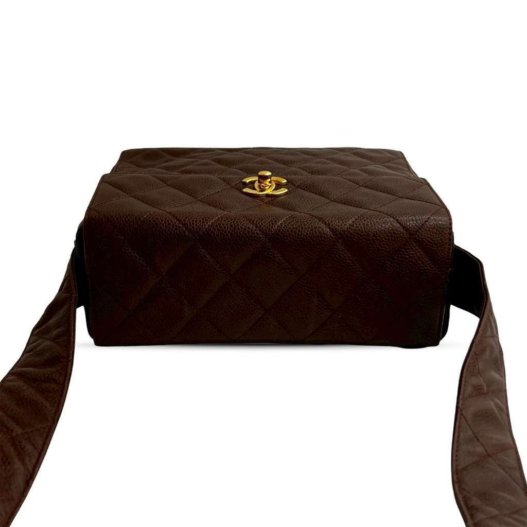Chanel CC Quilted Caviar Turnlock Crossbody Brown Leather Good - Model View