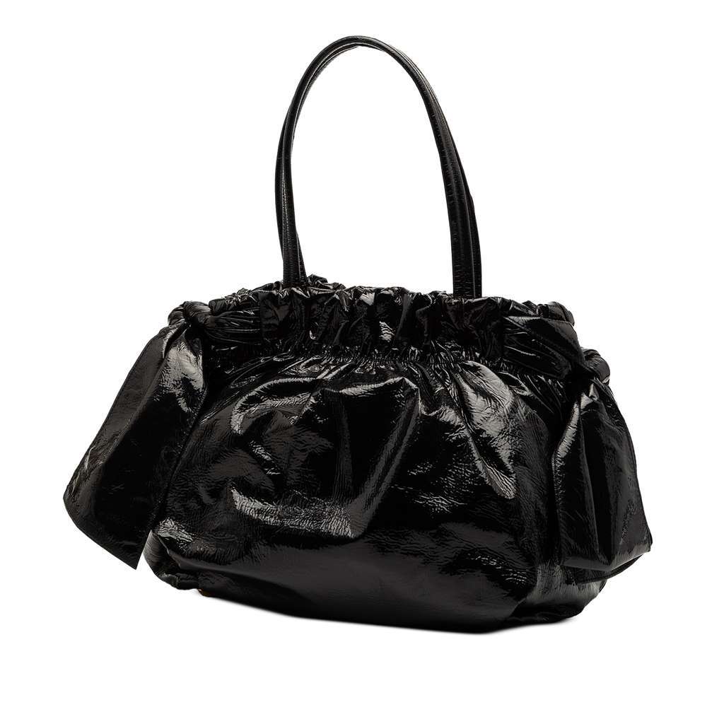 Prada Vernice Gaufre Bow Satchel Black Leather Good - Back View