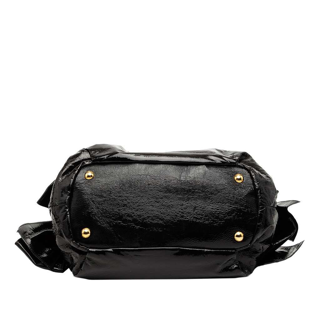Prada Vernice Gaufre Bow Satchel Black Leather Good - Inside View