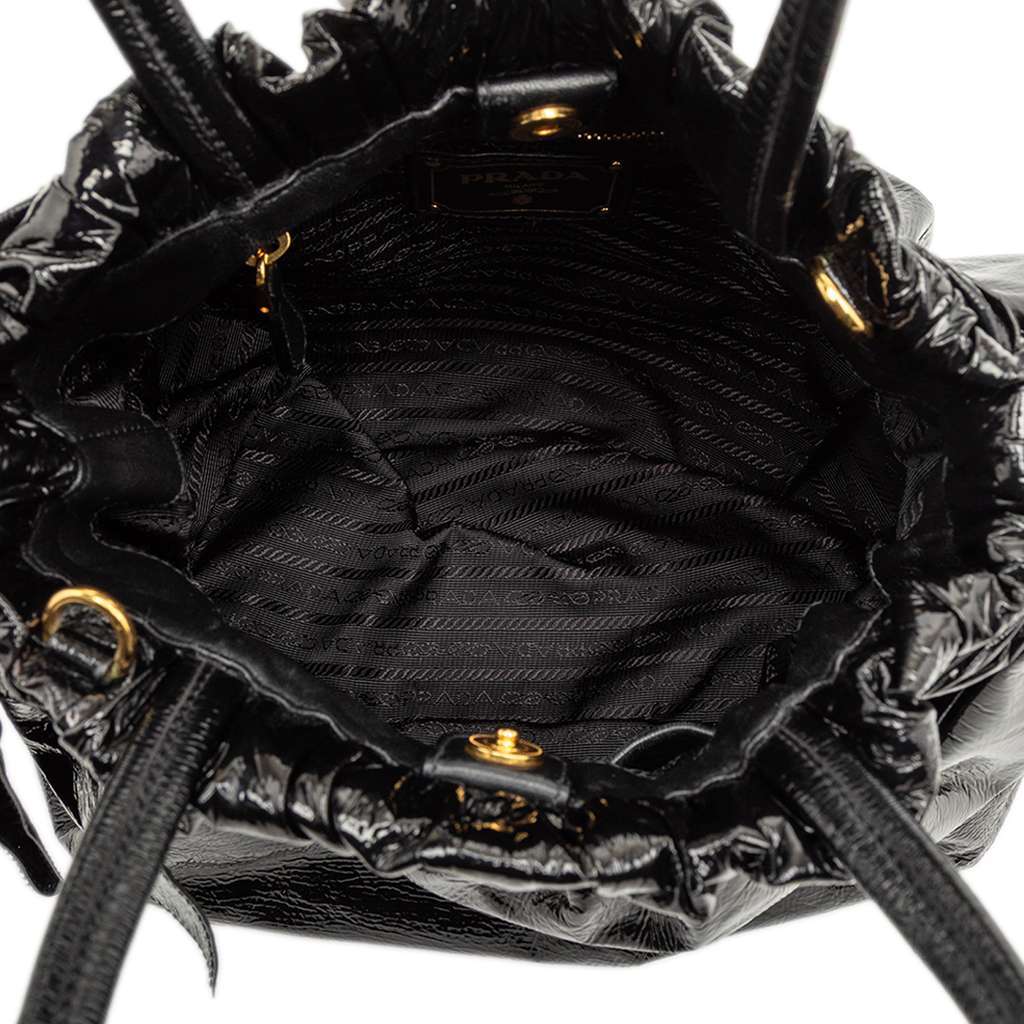 Prada Vernice Gaufre Bow Satchel Black Leather Good - Model View