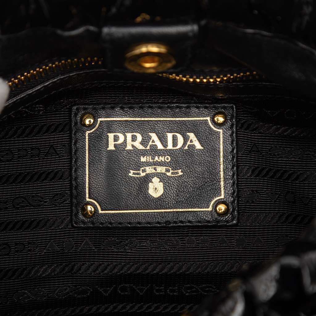 Prada Vernice Gaufre Bow Satchel Black Leather Good - Box View