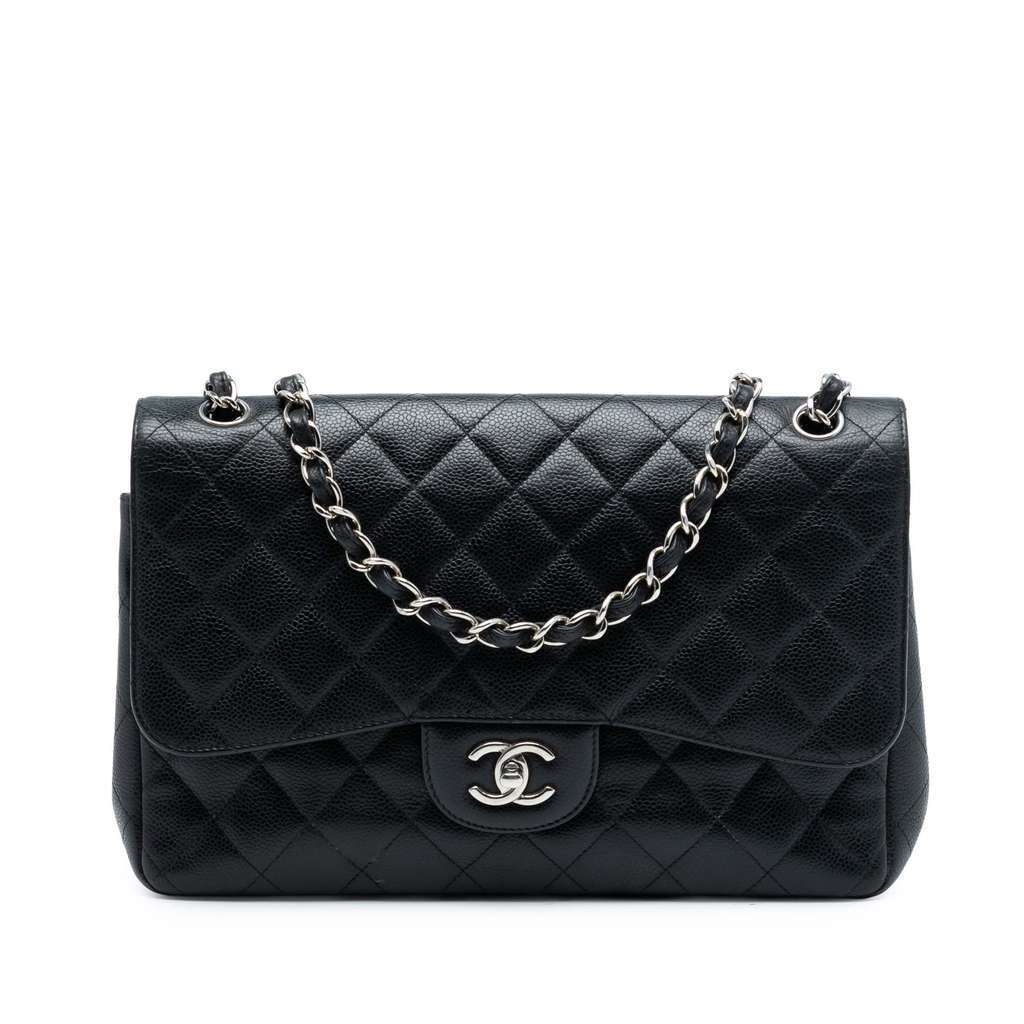 Chanel Jumbo Classic Caviar Double Flap Black Leather Very good condition - Front View
