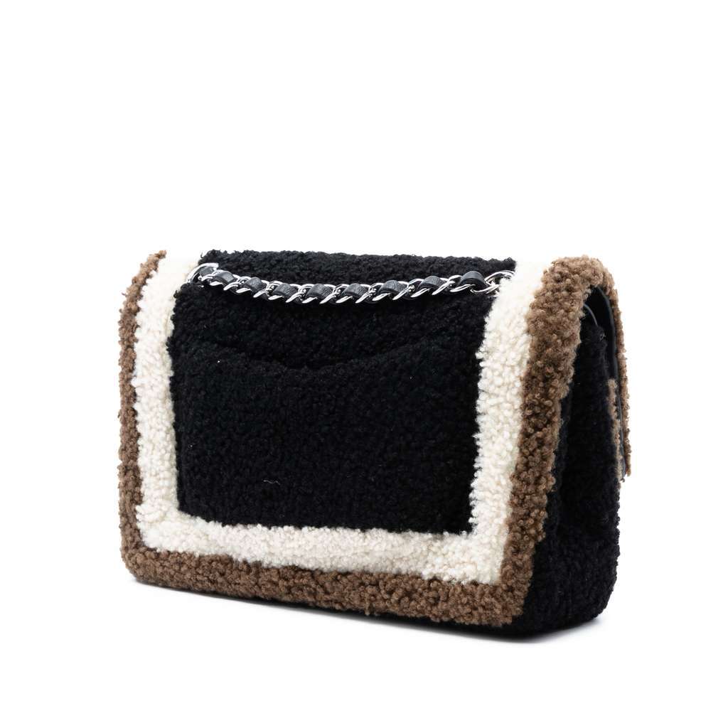 Chanel Medium Classic Tricolor Shearling Double Flap Black Very good - Back View