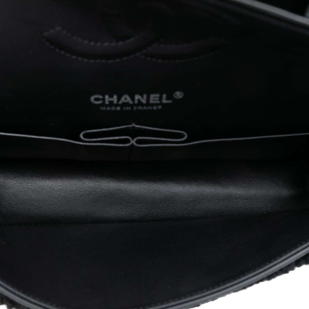 Chanel Medium Classic Tricolor Shearling Double Flap Black Very good - Model View