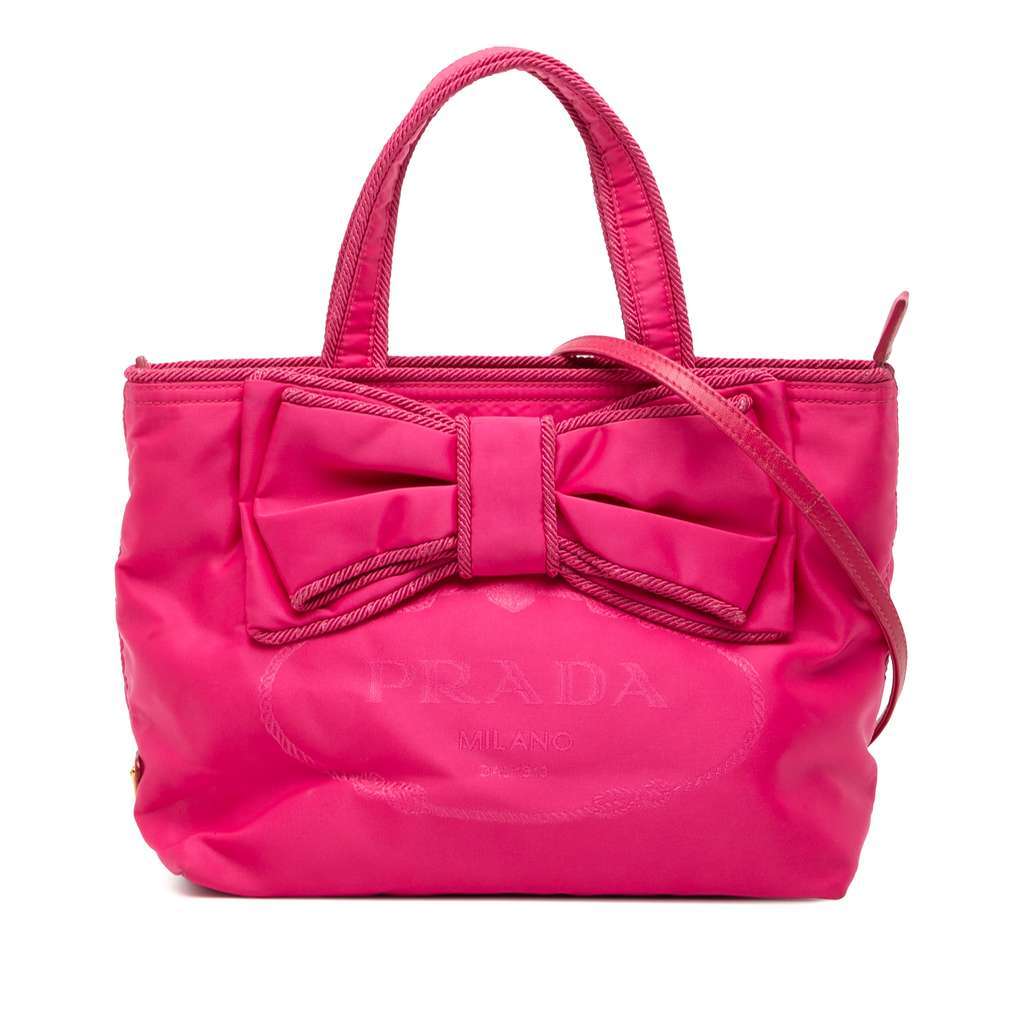 Prada Tessuto Canapa Logo Bow Satchel Pink Very good - Front View