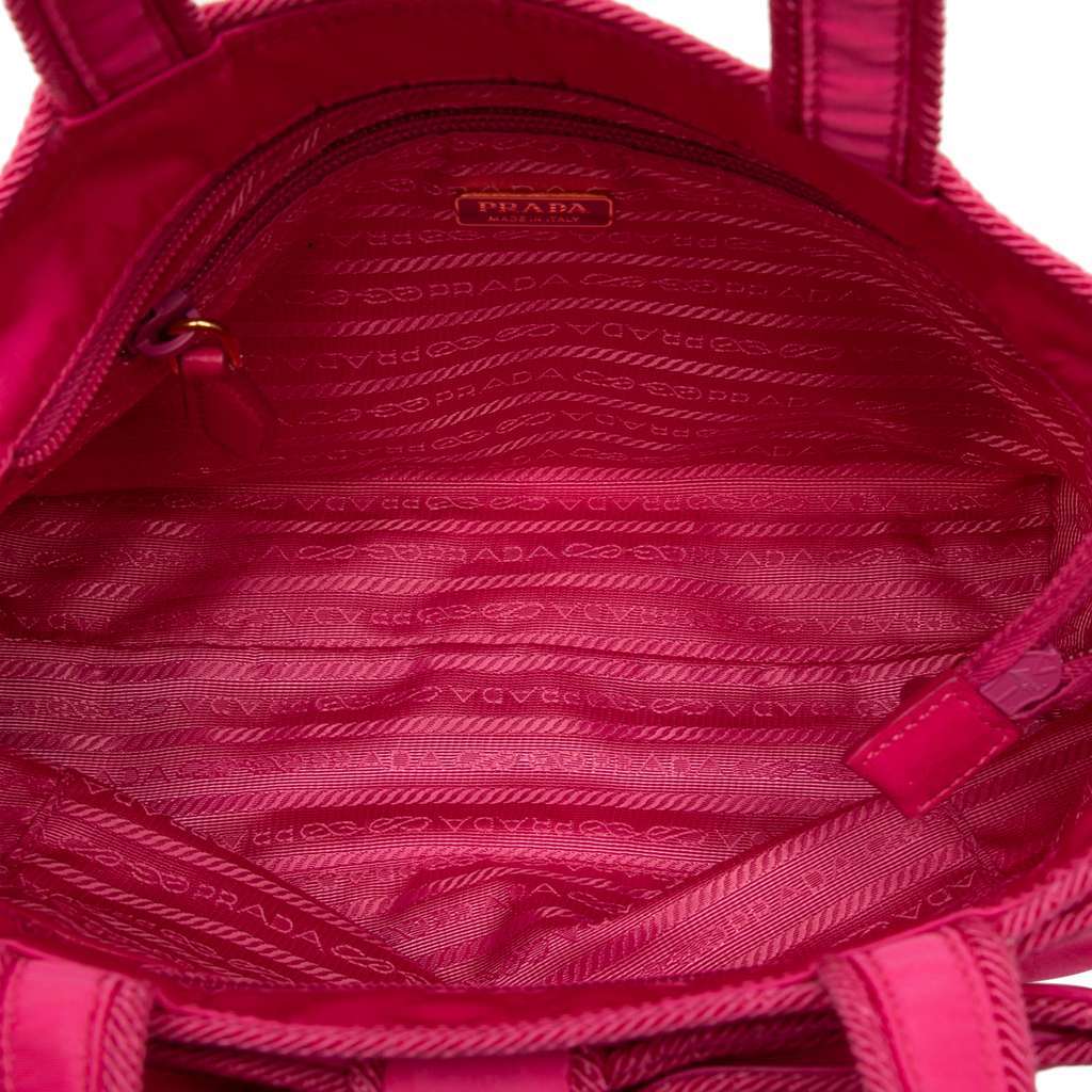 Prada Tessuto Canapa Logo Bow Satchel Pink Very good - Model View