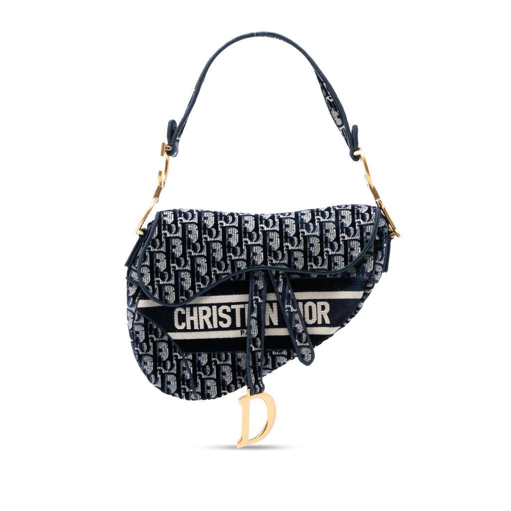 Dior Oblique Embroidered Canvas Saddle Bag Blue Canvas Very good condition - Front View