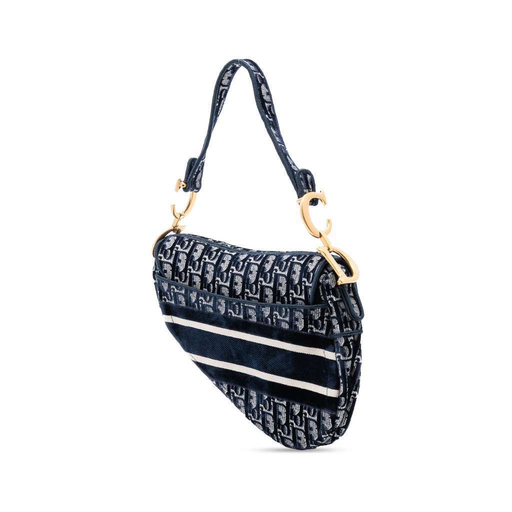 Dior Oblique Embroidered Canvas Saddle Bag Blue Canvas Very good condition - Back View