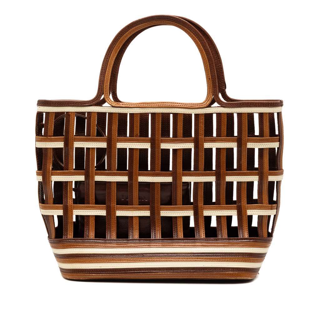 Prada Mini Leather Lattice Tote Brown Leather Good - Front View