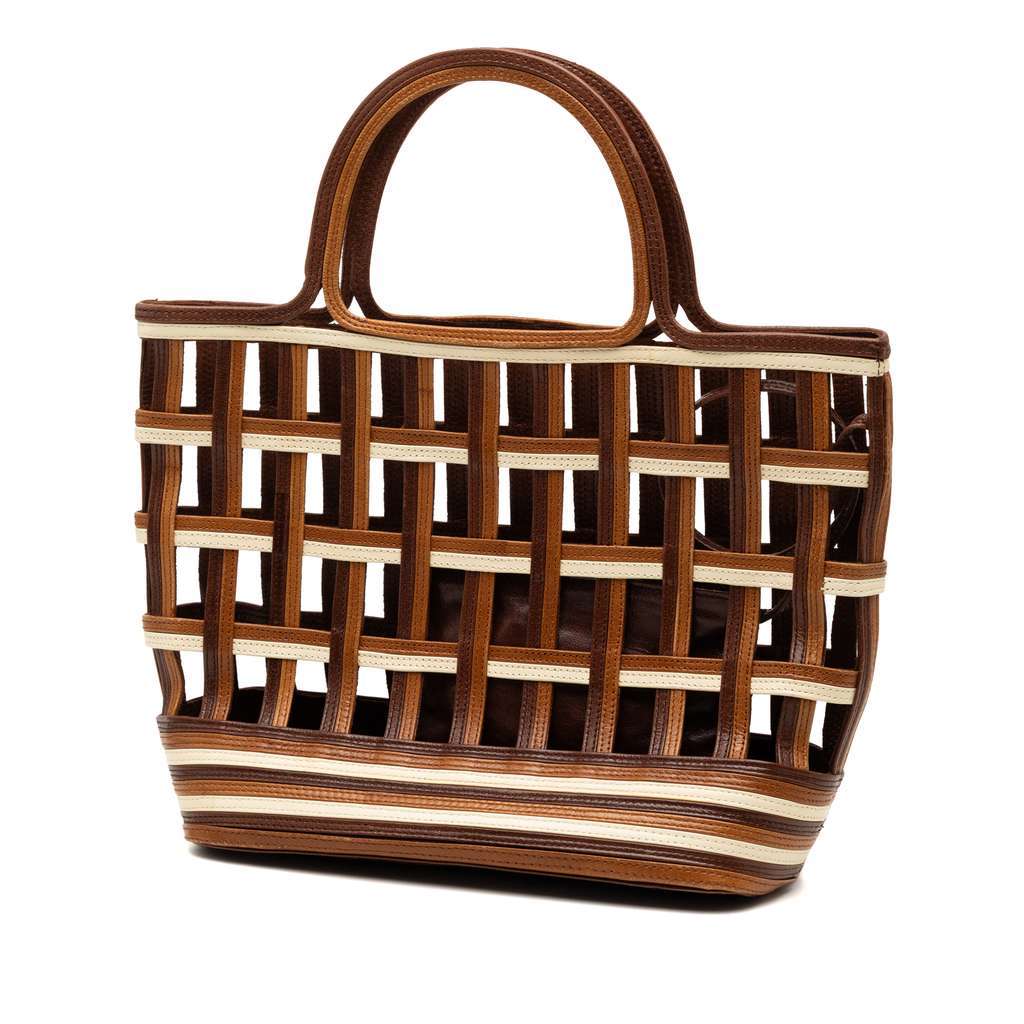 Prada Mini Leather Lattice Tote Brown Leather Good - Back View