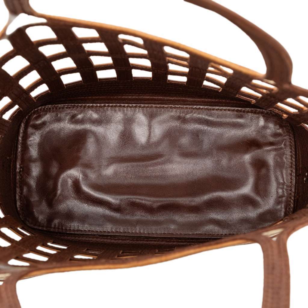Prada Mini Leather Lattice Tote Brown Leather Good - Model View