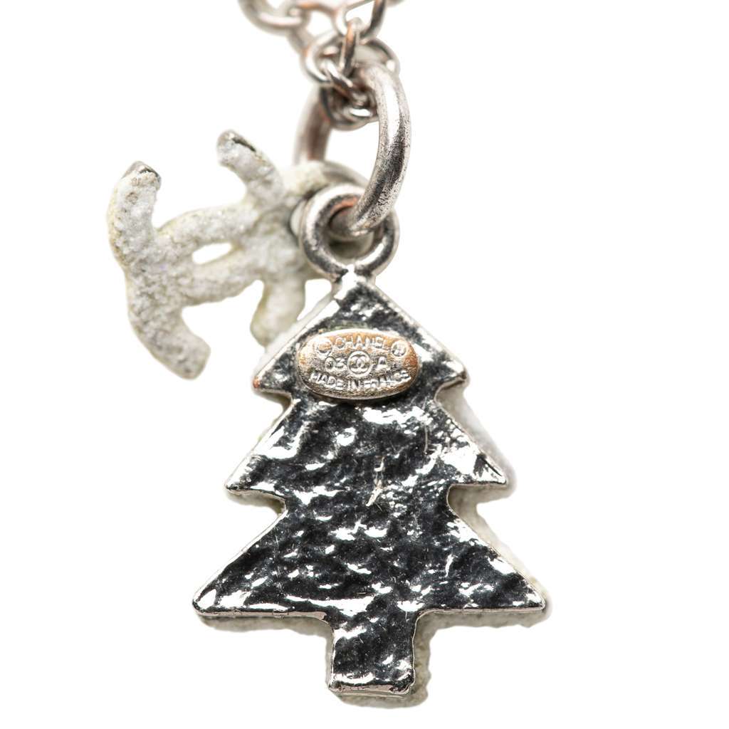 Chanel Silver Plated CC Christmas Tree Pendant Necklace Silver Metal Very good - Back View
