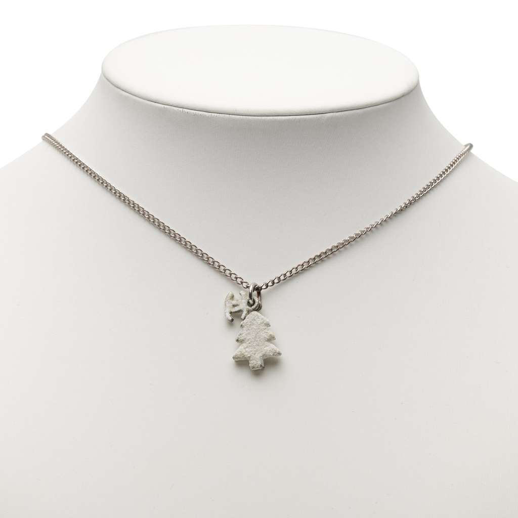 Chanel Silver Plated CC Christmas Tree Pendant Necklace Silver Metal Very good - Model View