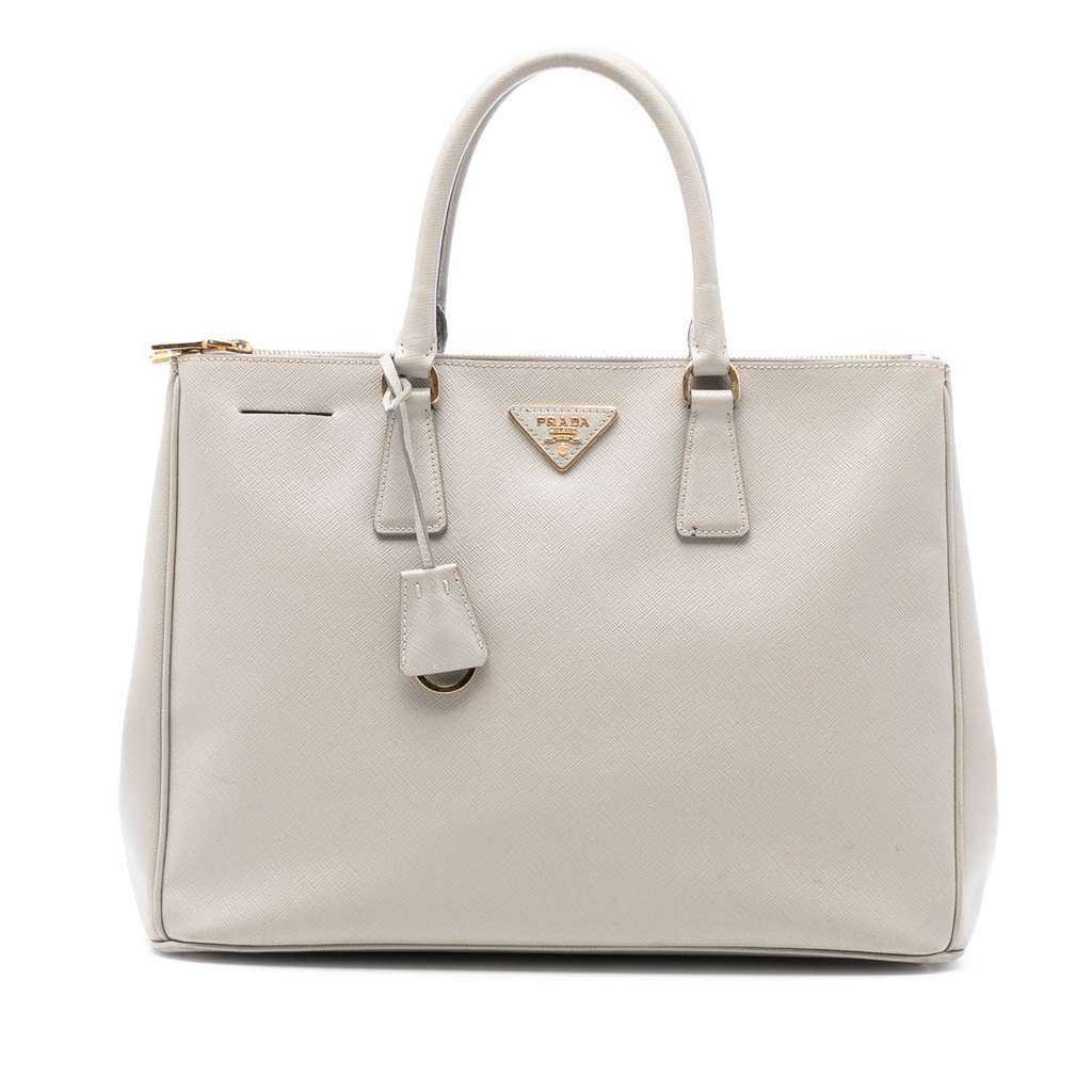 Prada Large Saffiano Lux Galleria Double Zip Tote Grey Leather Very good condition - Front View