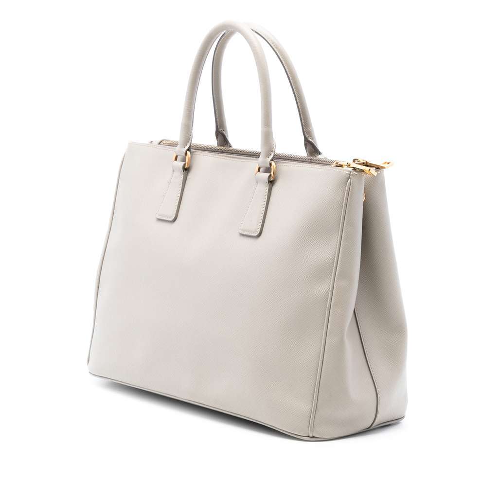 Prada Large Saffiano Lux Galleria Double Zip Tote Grey Leather Very good condition - Back View