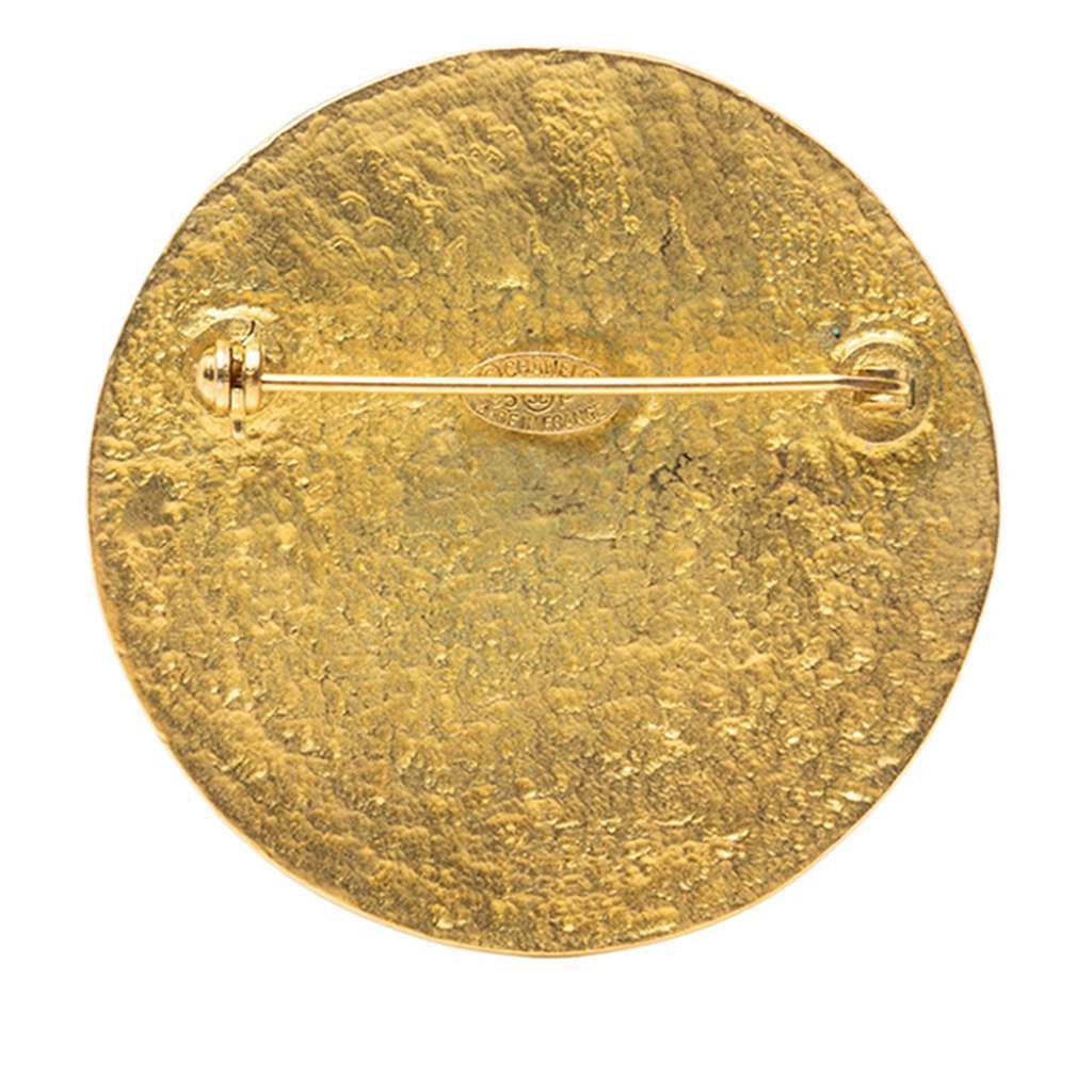 Chanel Gold Plated Round CC Logo Brooch Gold Metal Very good - Back View