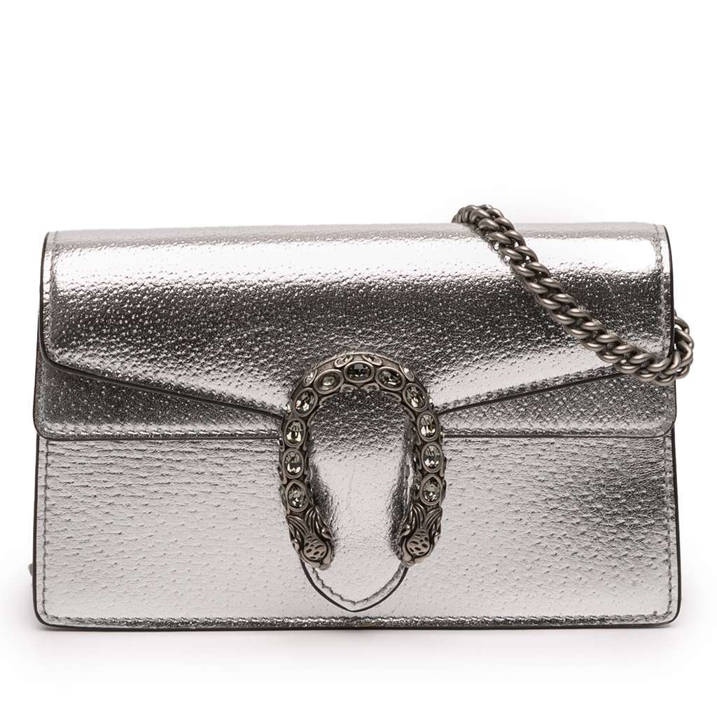 Gucci Mini Leather Dionysus Crossbody Silver Leather Good condition - Front View