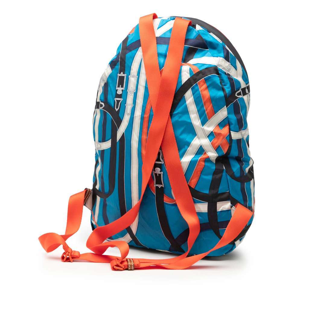 Hermès Silk and Barenia Cavalcadour Airsilk Backpack Blue Silk Good condition - Back View