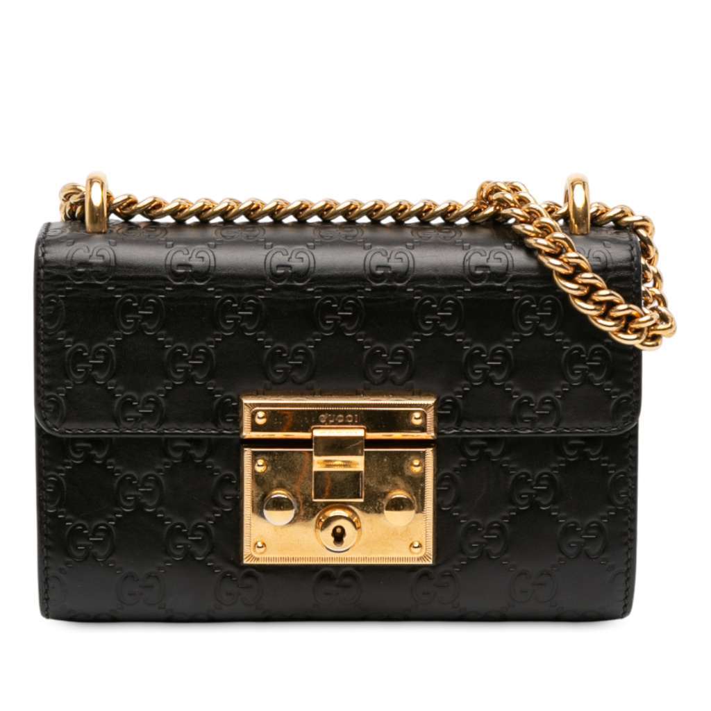 Gucci Small Guccissima Padlock Crossbody Black Leather Very good - Front View