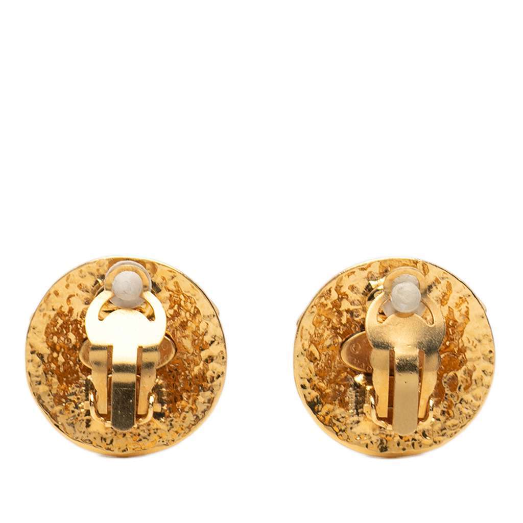 Chanel CC Gold Plated Round Clip on Earrings Gold Metal Good - Back View
