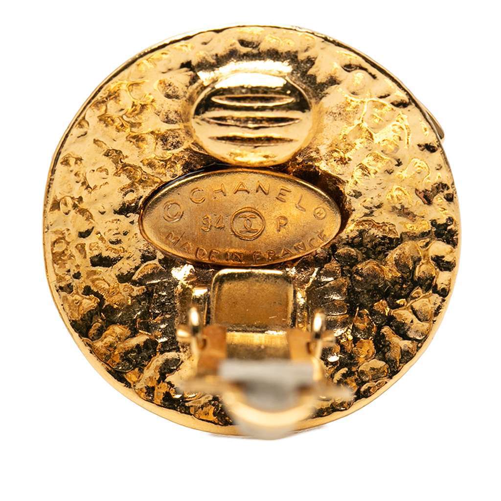 Chanel CC Gold Plated Round Clip on Earrings Gold Metal Good - Inside View