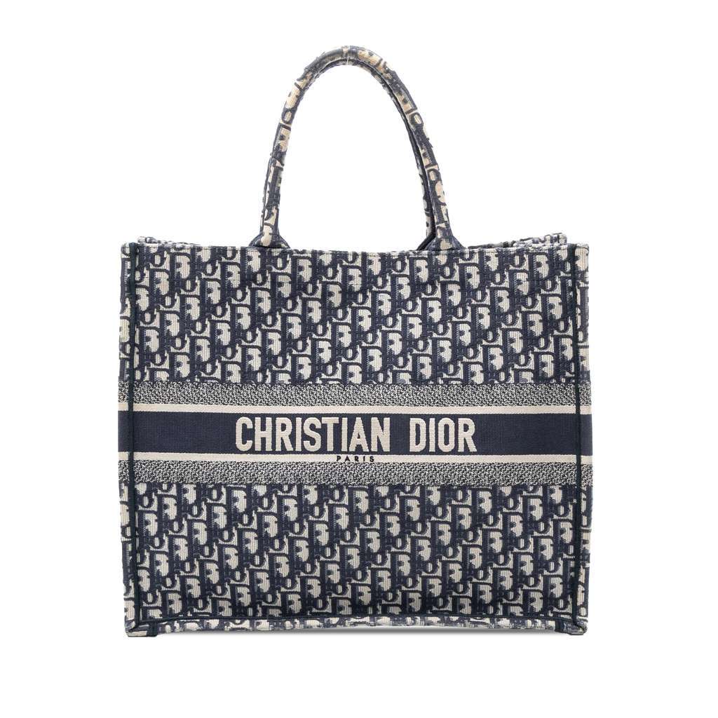 Dior Large Oblique Embroidered Canvas Book Tote Blue Canvas Very good condition - Front View
