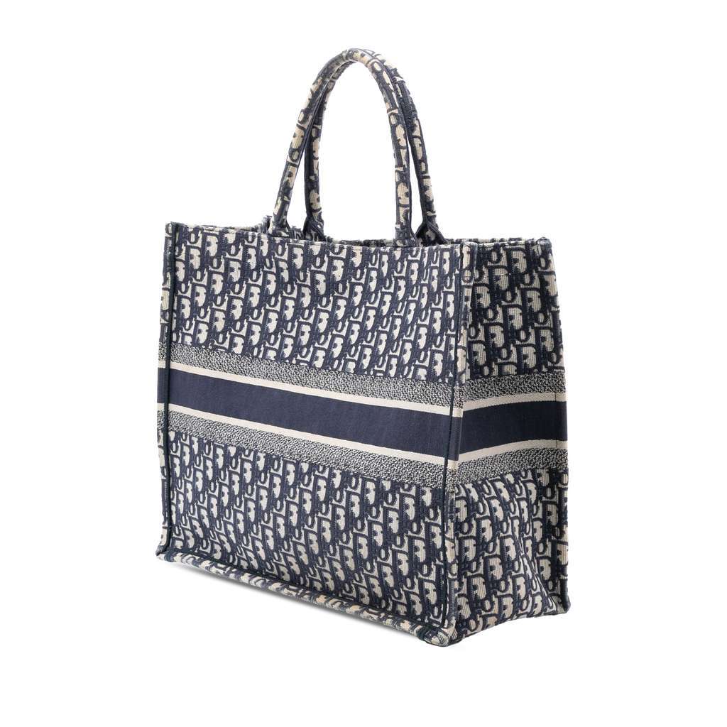 Dior Large Oblique Embroidered Canvas Book Tote Blue Canvas Very good condition - Back View