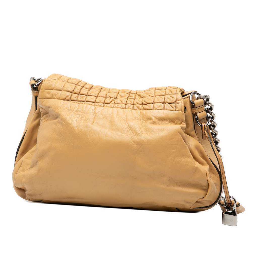 Celine Lambskin Watch Me Gauffre Flap Shoulder Bag Brown Leather Very good - Back View