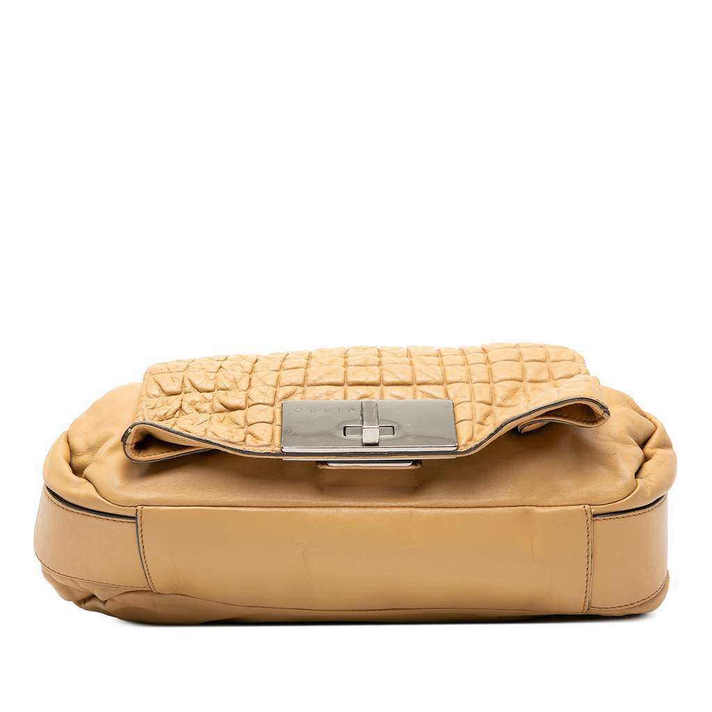 Celine Lambskin Watch Me Gauffre Flap Shoulder Bag Brown Leather Very good - Inside View