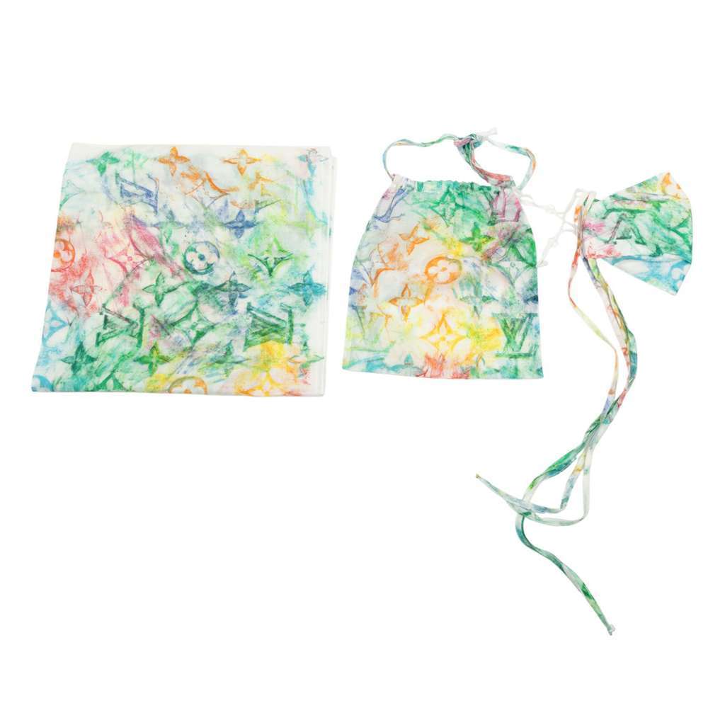 Louis Vuitton Virgil Abloh Monogram Watercolor Bandana and Mask Set White Cotton Never worn - Front View