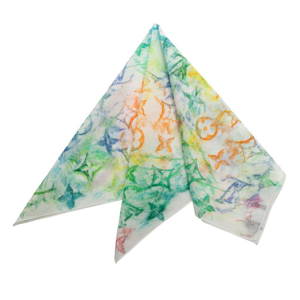 Louis Vuitton Virgil Abloh Monogram Watercolor Bandana and Mask Set White Cotton Never worn - Box View