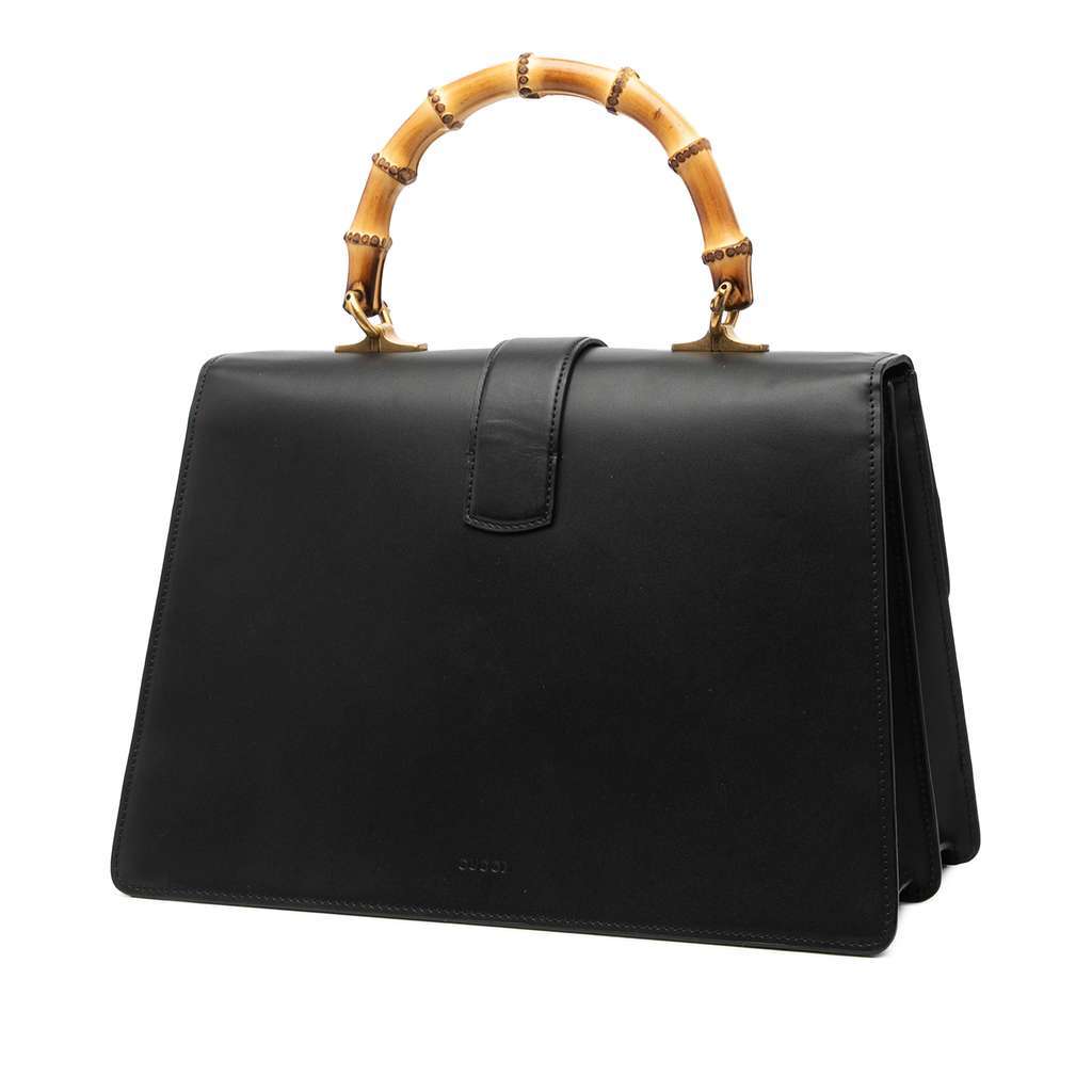 Gucci Large Leather Bamboo Dionysus Web Satchel Black Leather Good - Back View