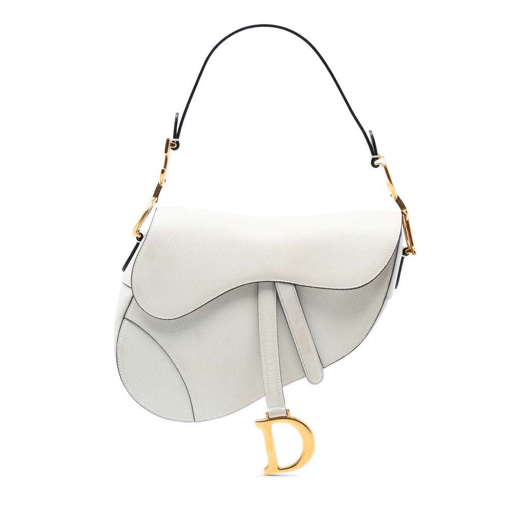 Dior Grained Calfskin Saddle Bag White Leather Very good condition - Front View