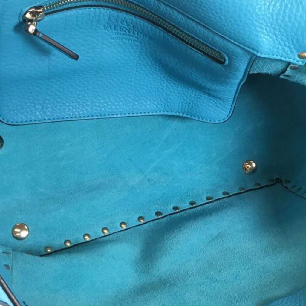 Valentino Small Grained Calfskin Rockstud Trapeze Satchel Blue Leather Very good - Model View