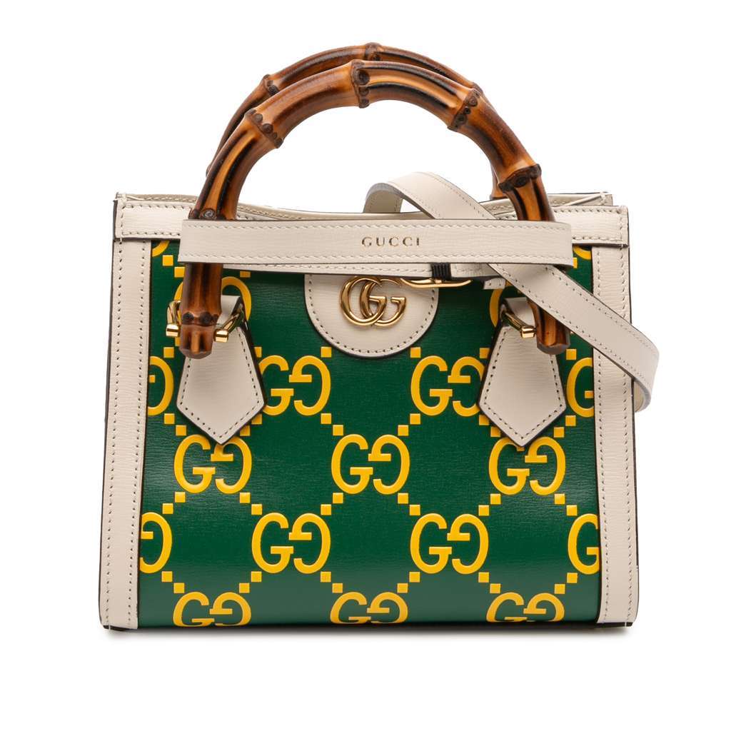 Gucci Mini Leather Bamboo GG Diana Satchel Green Leather Very good - Front View
