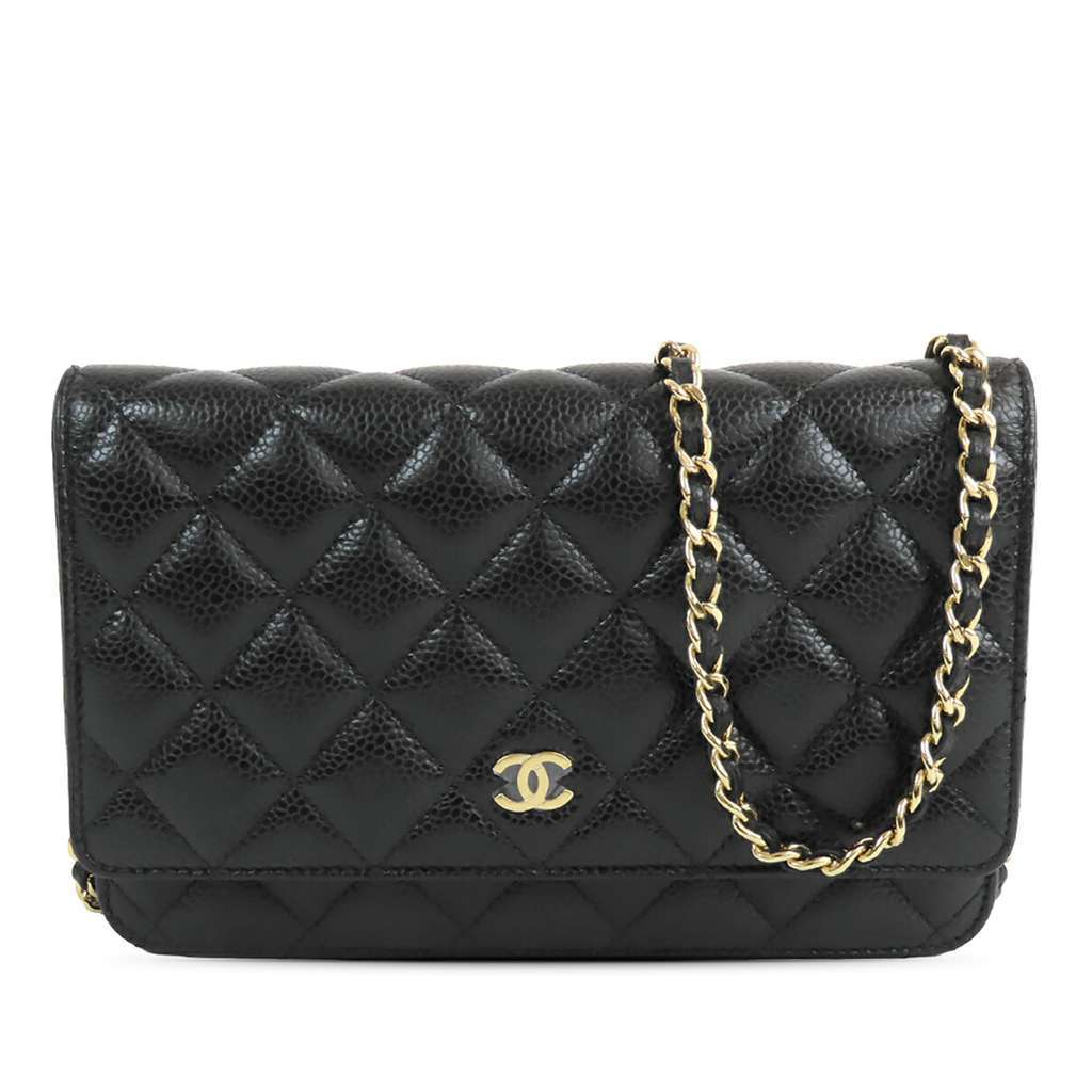 Chanel CC Quilted Caviar Wallet on Chain Black Leather Very good condition - Front View