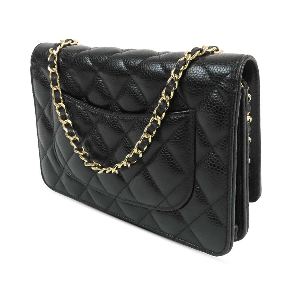 Chanel CC Quilted Caviar Wallet on Chain Black Leather Very good condition - Back View