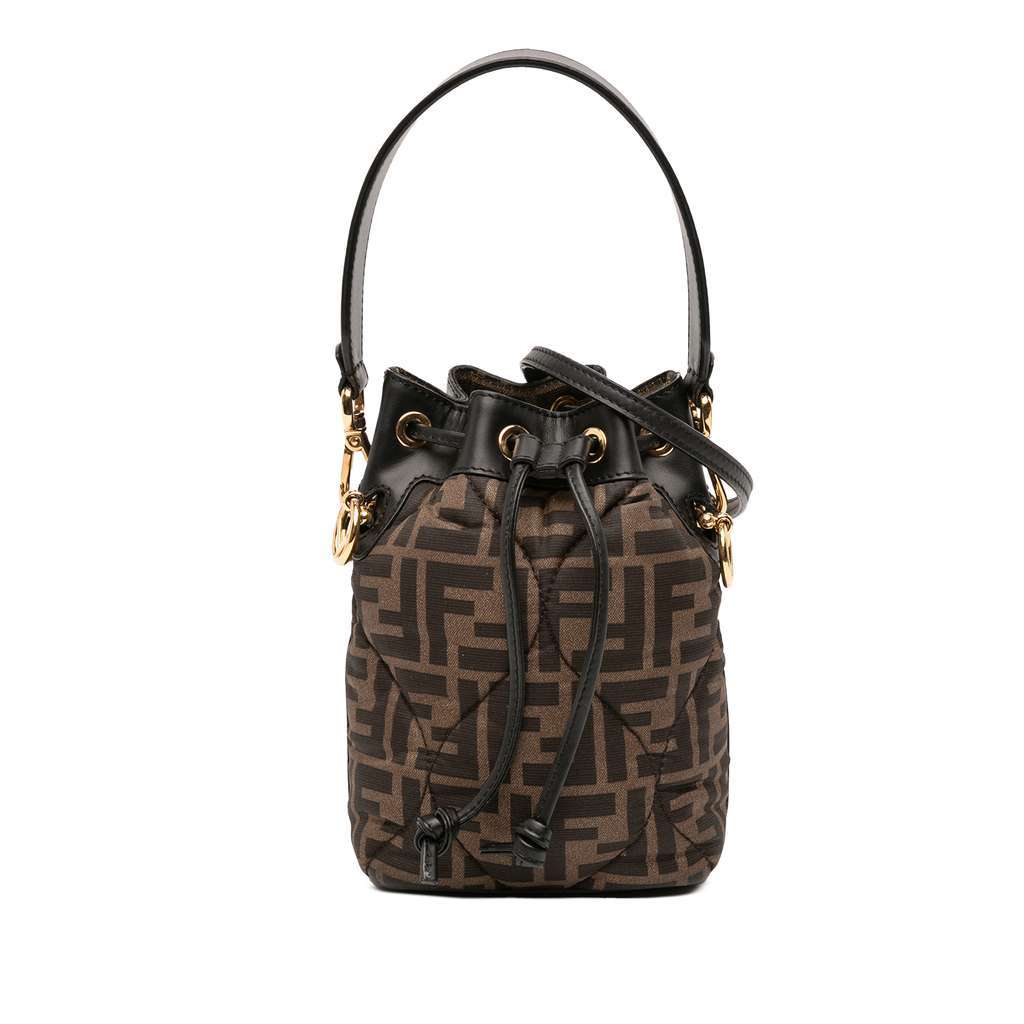 Fendi Mini Quilted Silk FF 1974 Mon Tresor Bucket Bag Brown Silk Very good - Front View