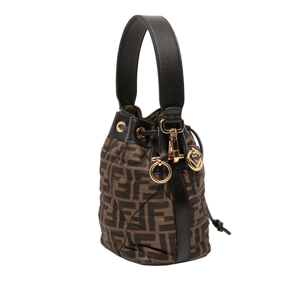 Fendi Mini Quilted Silk FF 1974 Mon Tresor Bucket Bag Brown Silk Very good - Back View