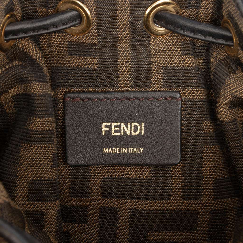 Fendi Mini Quilted Silk FF 1974 Mon Tresor Bucket Bag Brown Silk Very good - Box View