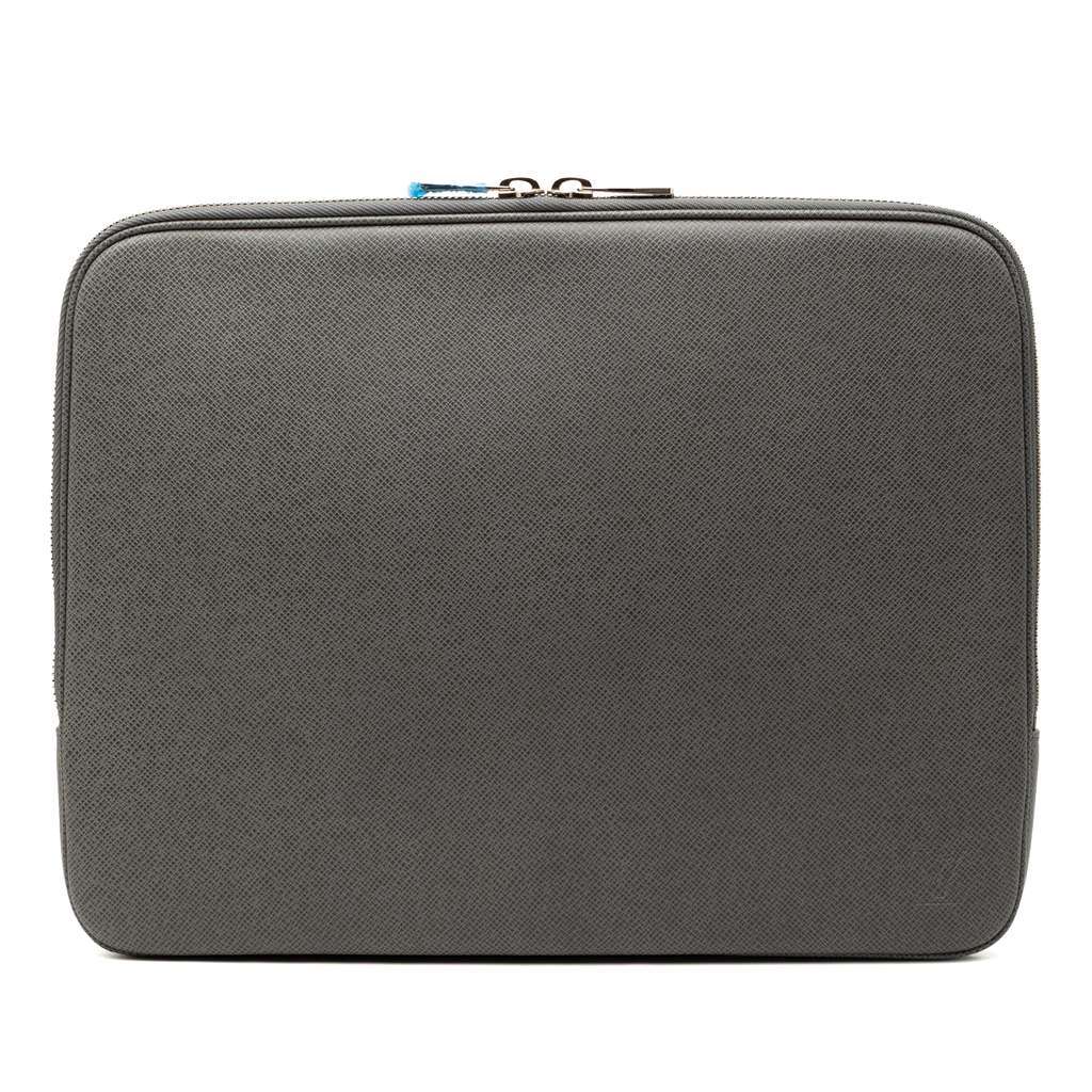 Louis Vuitton Taiga Horizon Laptop Sleeve Grey Leather Very good condition - Front View