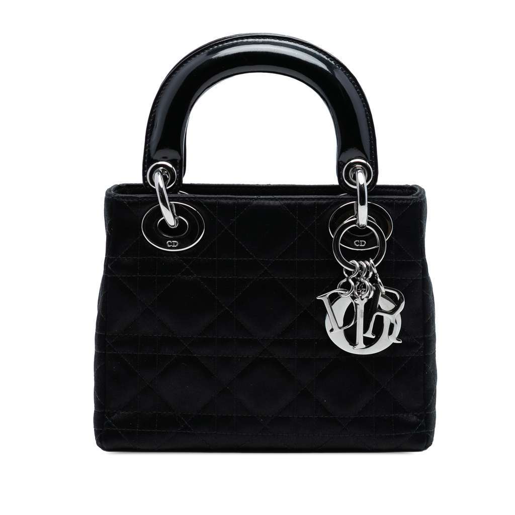 Dior Mini Satin Cannage Lady Dior Black Satin Good - Front View