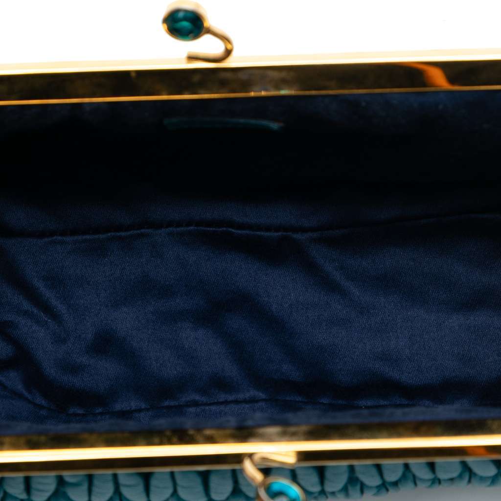 Miu Miu Matelasse Nappa Kiss Lock Frame Clutch Blue Leather Very good condition - Model View