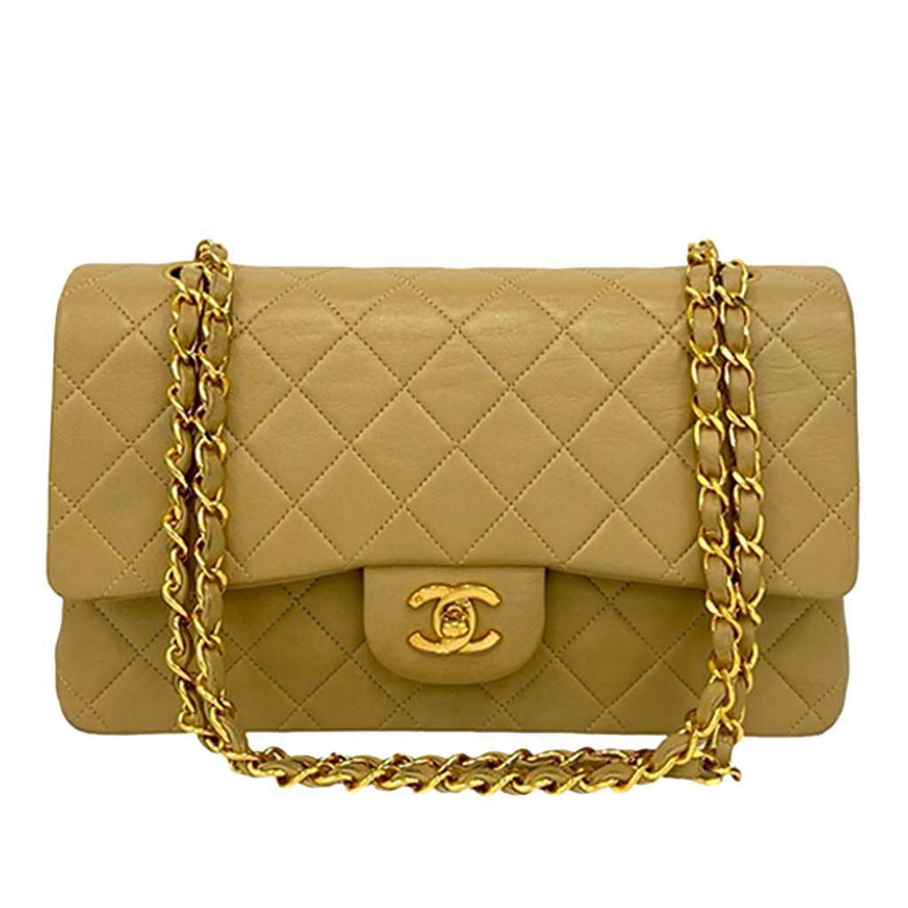 Chanel Medium Classic Lambskin Double Flap Brown Leather Good - Front View