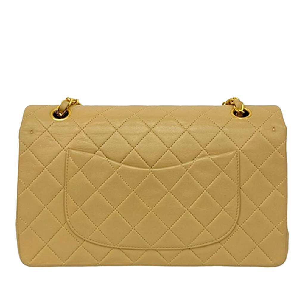 Chanel Medium Classic Lambskin Double Flap Brown Leather Good - Model View