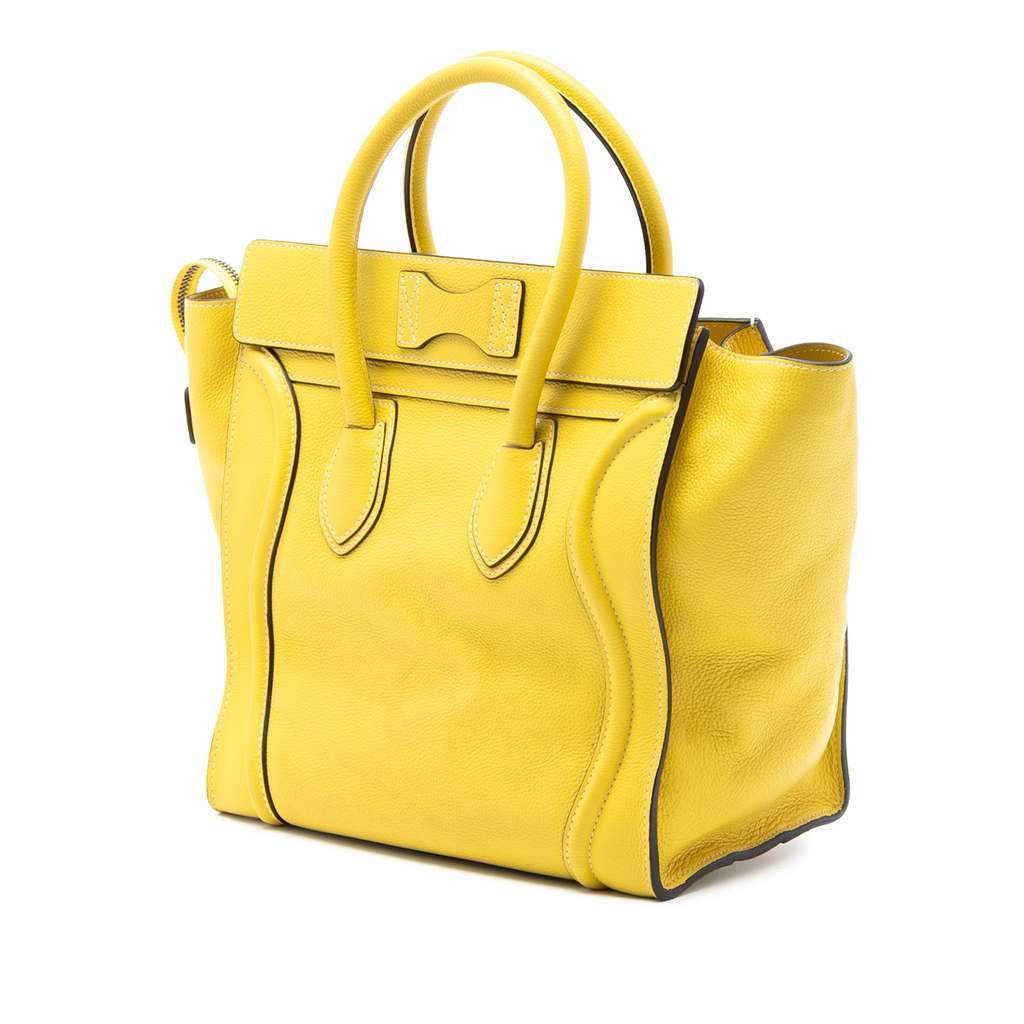 Celine Mini Calfskin Luggage Tote Yellow Leather Good - Back View