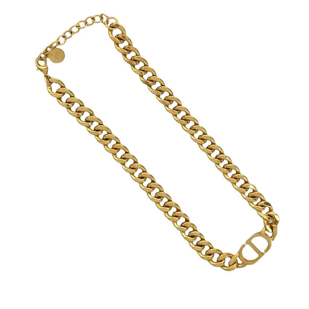 Dior Gold Plated CD Logo Chain Link Necklace Gold Metal Good condition - Front View
