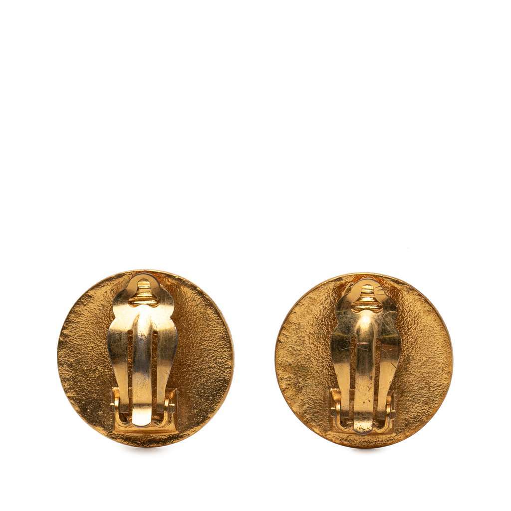 Chanel CC Gold Plated Round Clip On Earrings Gold Metal Very good - Back View
