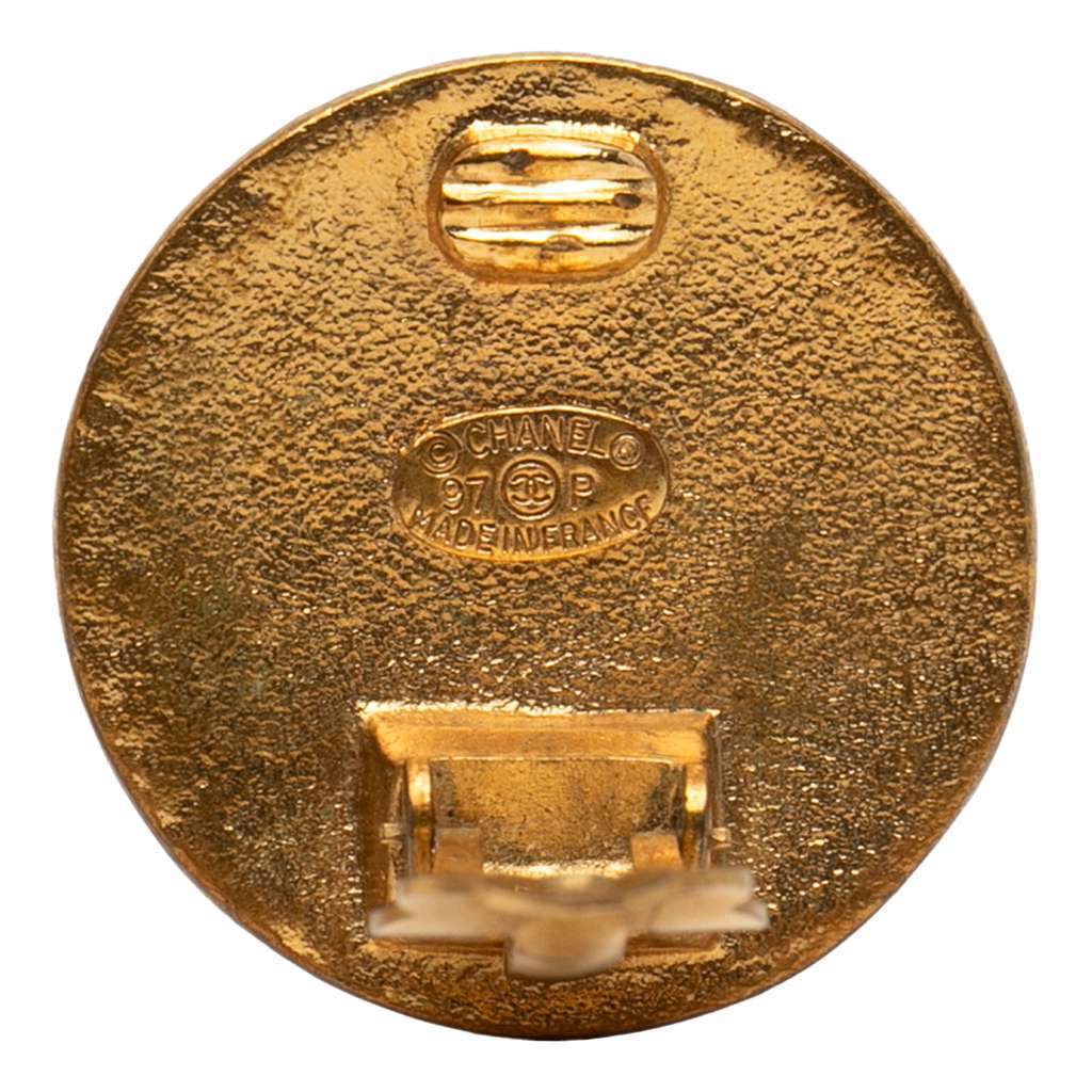 Chanel CC Gold Plated Round Clip On Earrings Gold Metal Very good - Inside View