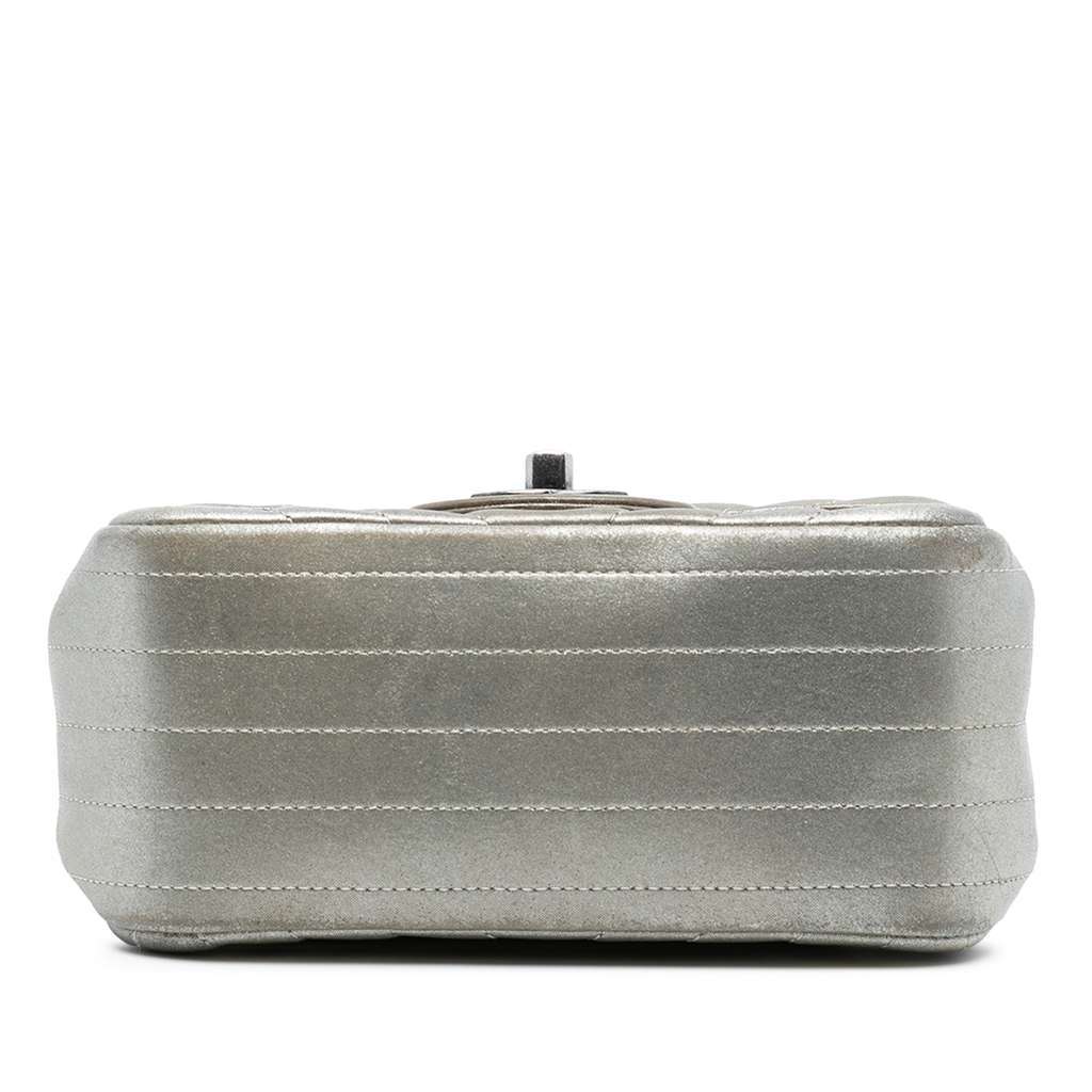 Chanel Mini Square Classic Chevron Iridescent Calfskin Single Flap Silver Leather Very good - Inside View